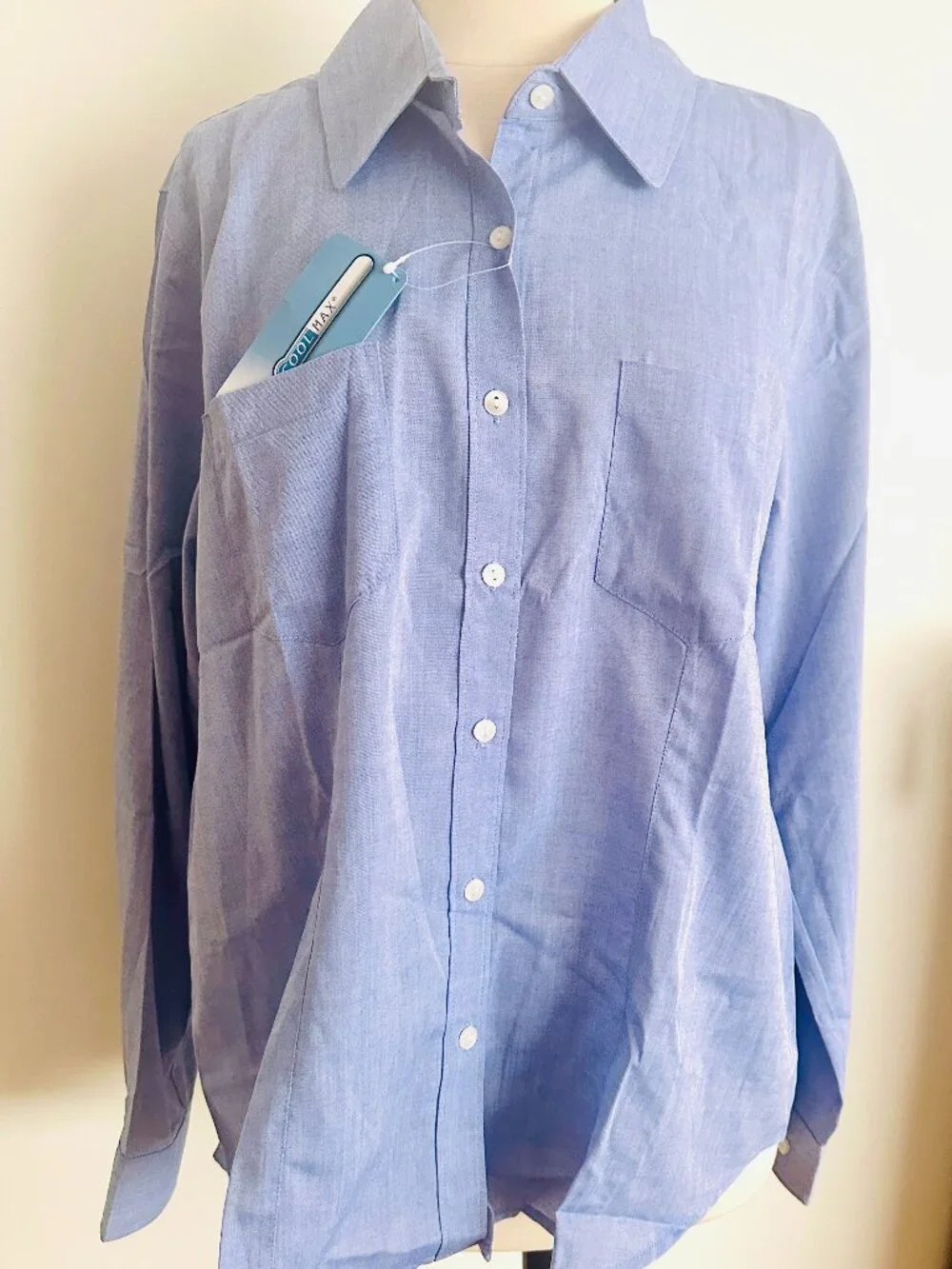 TravelSmith Long-Sleeve Moisture-Wicking Button-Down NWT Blue Shirt Size 16 - Picture 1 of 12